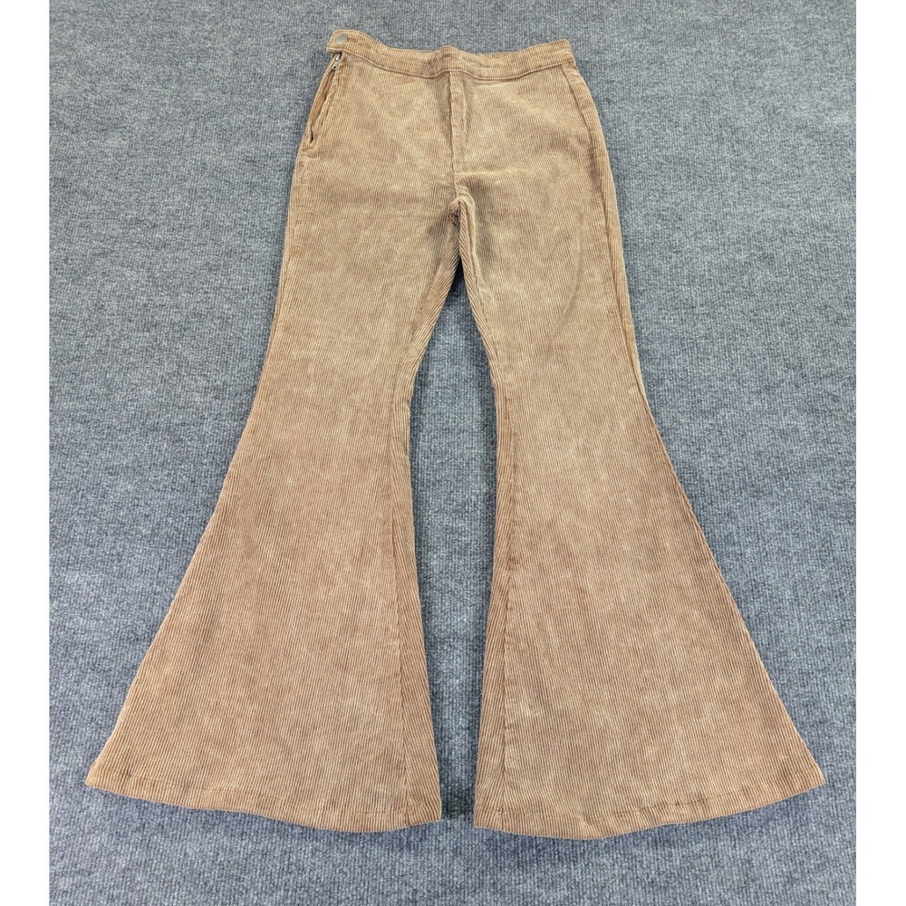 POL Acid Wash Corduroy Bell Bottoms Pants Women's Sz Small Brown Side Zip Button